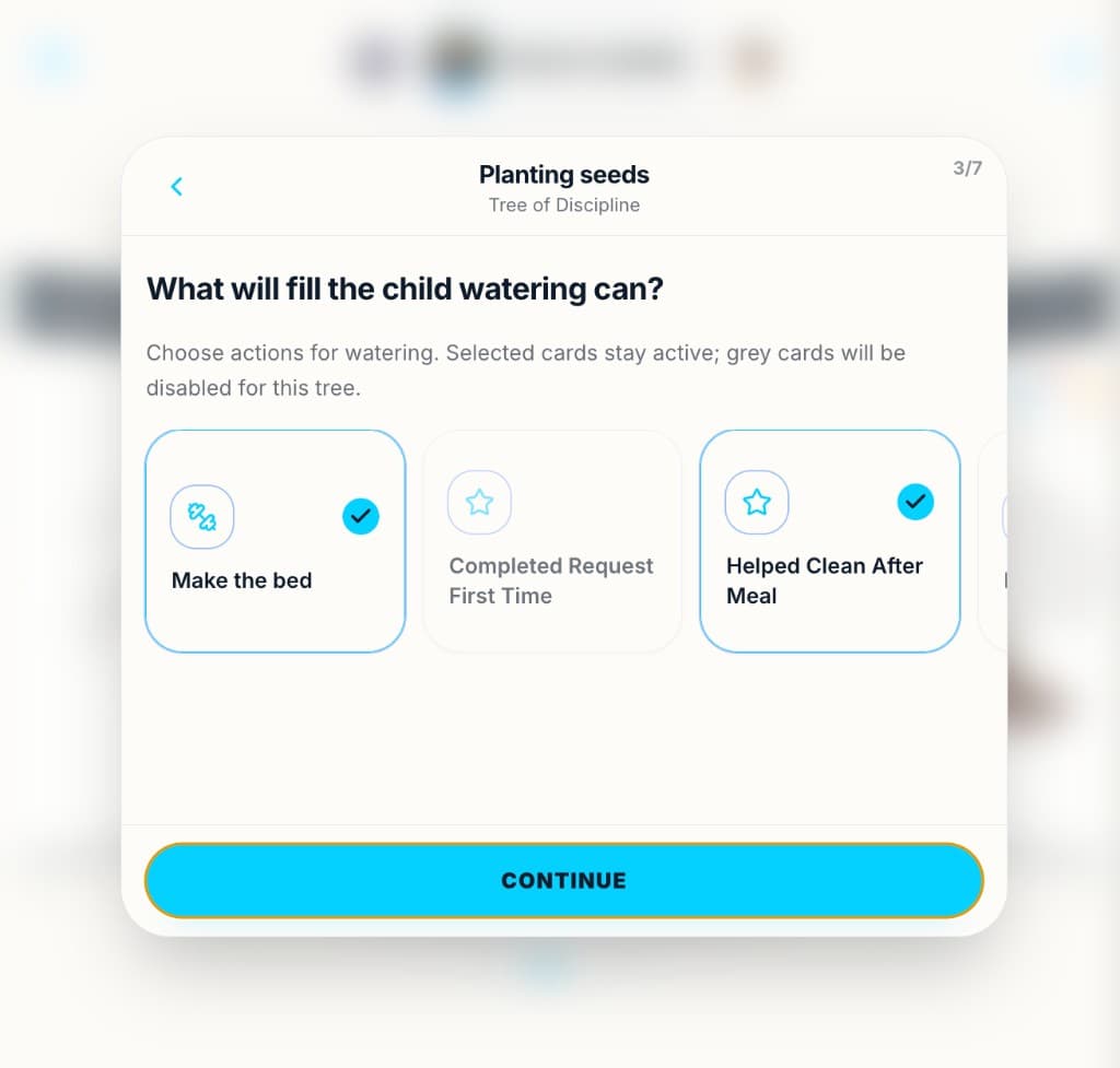 Seed planting flow with task cards for parent and child