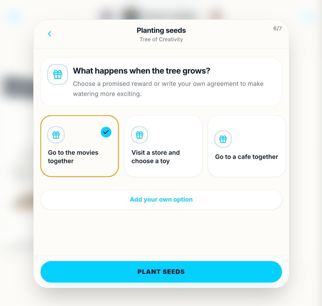 Reward step with custom short promise text